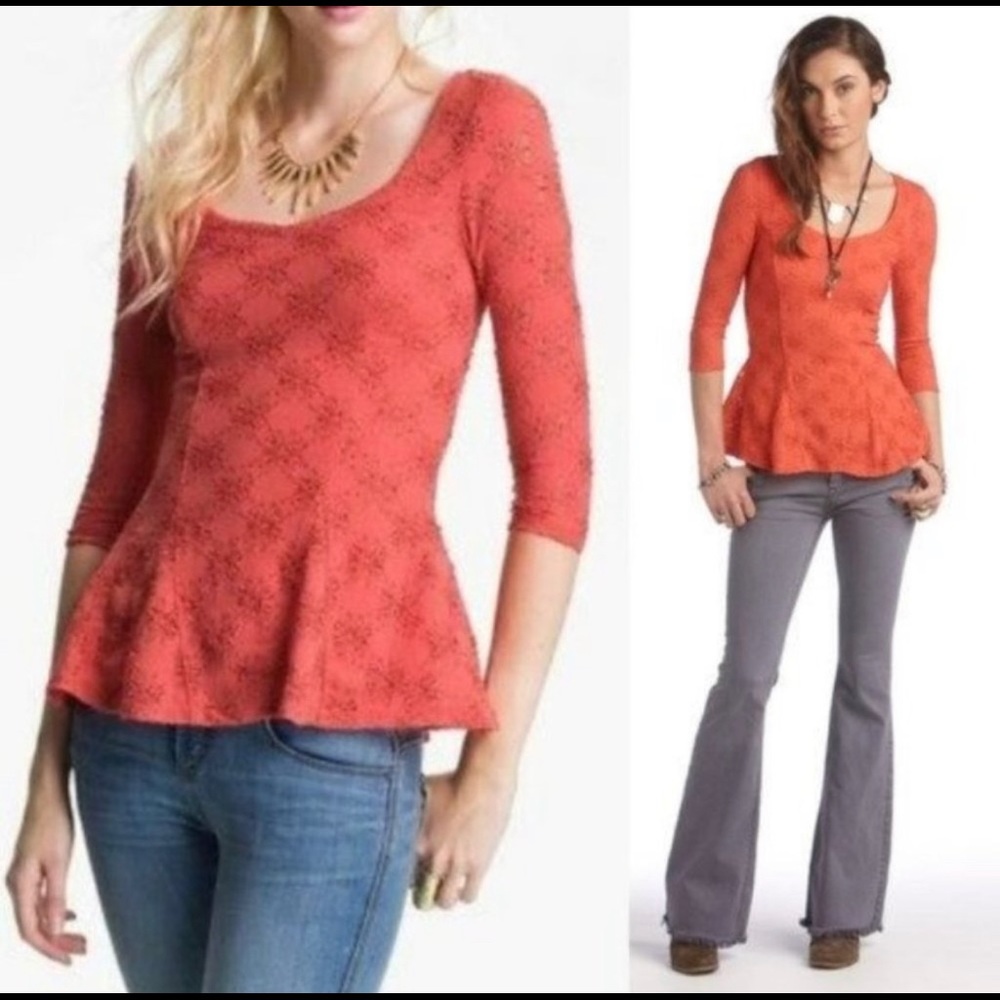 Free People Daisy Lace Godet Peplum Blouse Size M